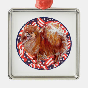 Pomeranian Red White & Blue Metal Tree Decoration