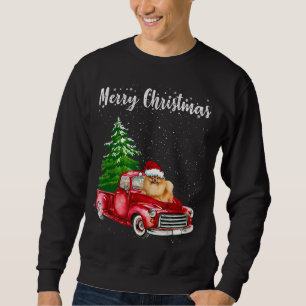 Pomeranian Riding Red Truck Merry Christmas Dog Lo Sweatshirt
