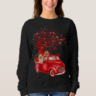 Pomeranian Riding Red Truck Valentine Butterfly He Sweatshirt