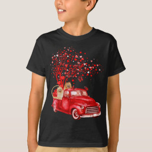 Pomeranian Riding Red Truck Valentine Butterfly He T-Shirt