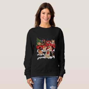 Pomeranian Riding Red Truck Xmas Merry Christmas Sweatshirt
