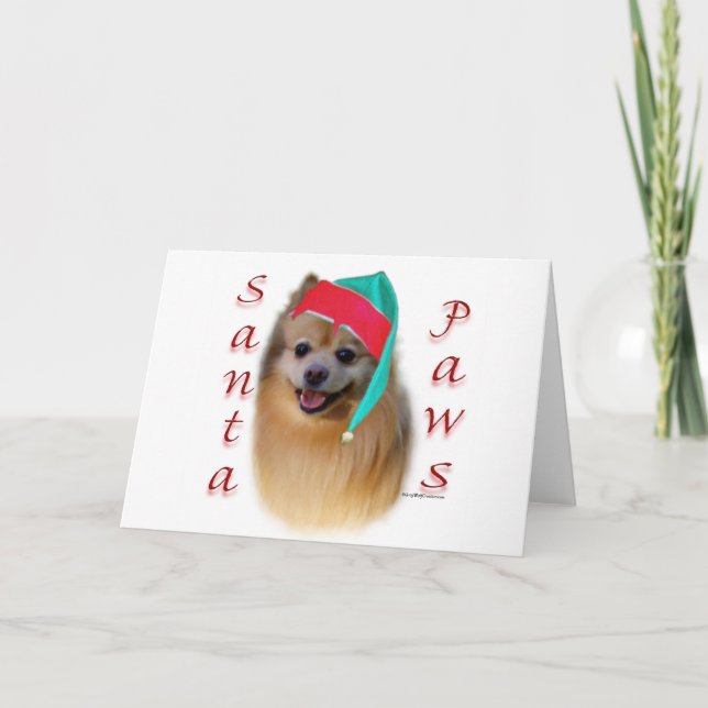 Pomeranian Santa Paws Holiday Card (Front)