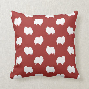 Pomeranian Silhouettes Pattern Red Cushion
