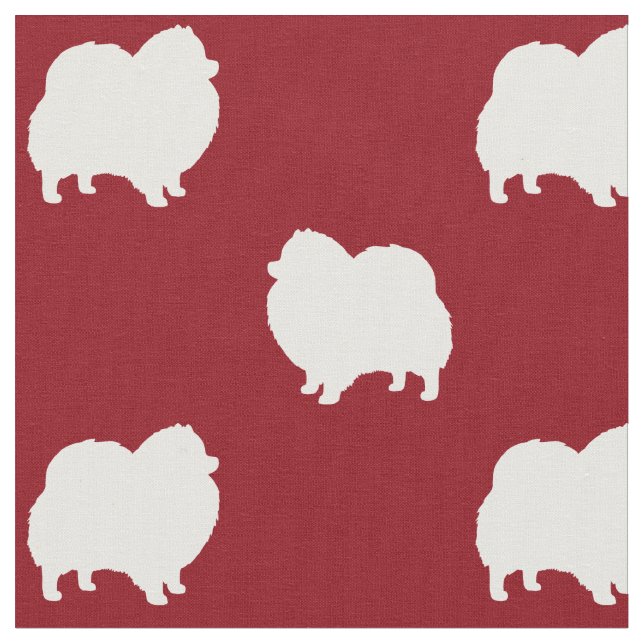 Pomeranian Silhouettes Red and White Patterned Fabric (Close Up)