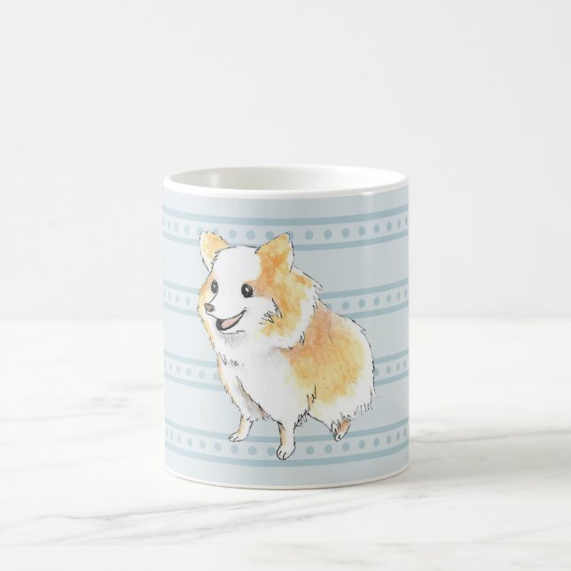 Pomeranian Sitting Watercolour in Blue Coffee Mug (Center)