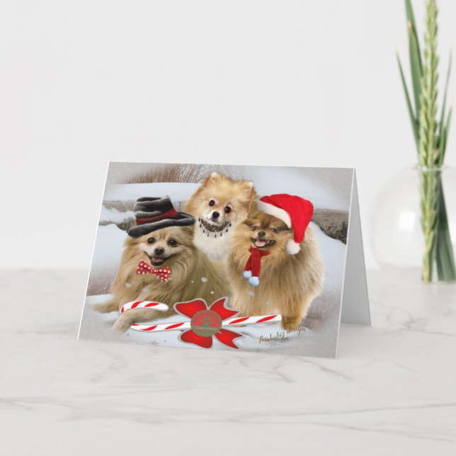 Pomeranian Snow Scene Christmas Card (Front)