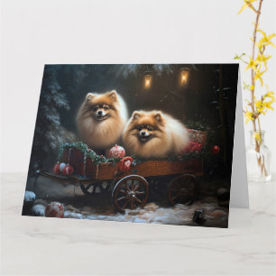 Pomeranian Snowy Sleigh Christmas Decor Card