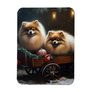 Pomeranian Snowy Sleigh Christmas Decor Magnet