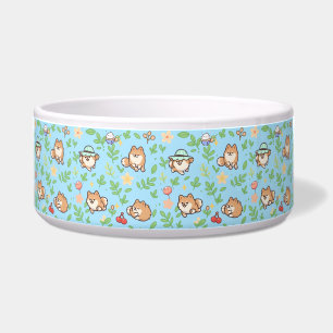Pomeranian Spring Floral Dog Bowl Cute Pet Design