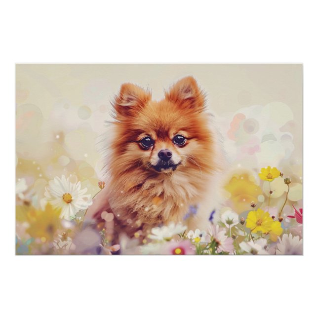 Pomeranian Spring Wildflowers Decoupage Poster (Front)