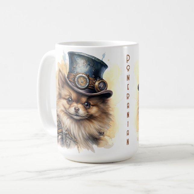 Pomeranian Steampunk Dog Coffee Mug (Front Left)