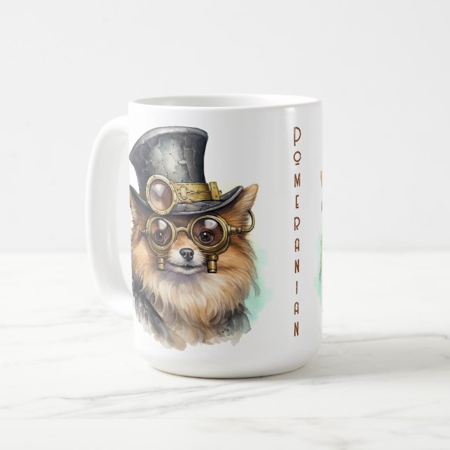 Pomeranian Steampunk Dog Coffee Mug (Front Left)