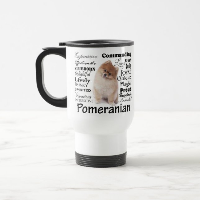 Pomeranian Traits Travel Mug (Left)