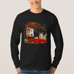 Pomeranian Wearing Bunny Ear Red Truck With Eggs T-Shirt