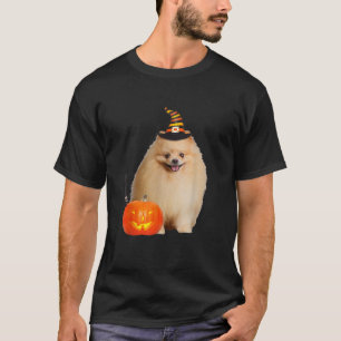 Pomeranian Witch Hat Halloween Dog Costume Men Wom T-Shirt