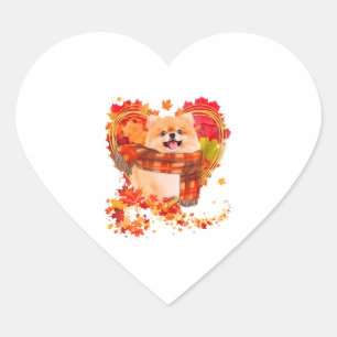 Pomeranian With Heart Made Of Autumn Leaves Sticker