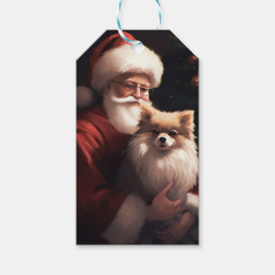 Pomeranian With Santa Claus Festive Christmas Gift Tags