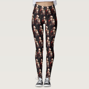 Pomeranian With Santa Claus Festive Christmas  Leggings