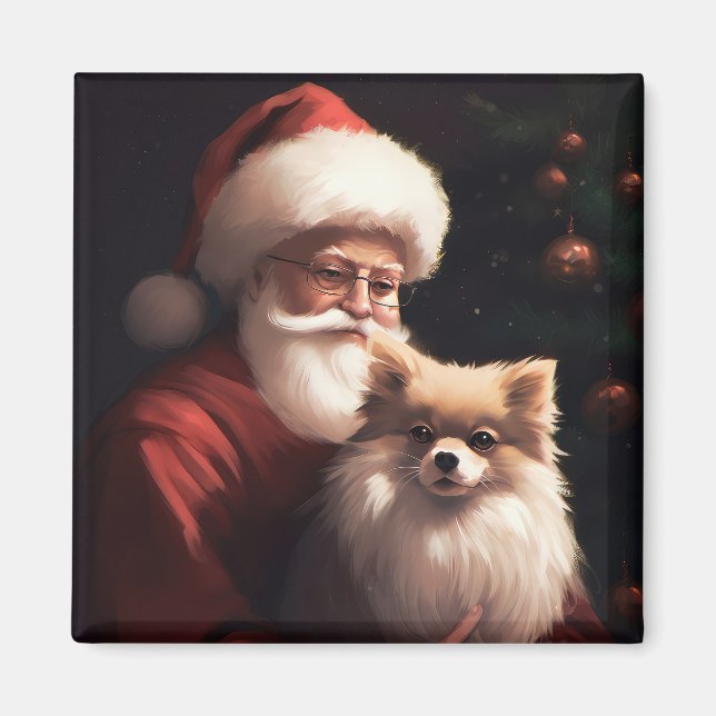 Pomeranian With Santa Claus Festive Christmas  Magnet (Front)
