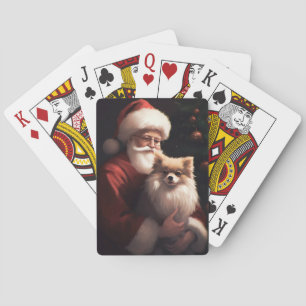 Pomeranian With Santa Claus Festive Christmas  Playing Cards