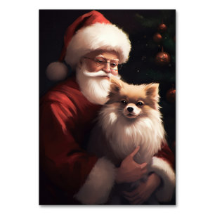 Pomeranian With Santa Claus Festive Christmas  Table Number