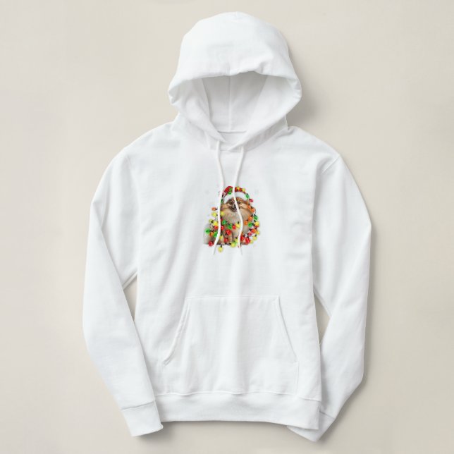 Pomeranian Wrapped in Christmas Lights Hoodie (Design Front)