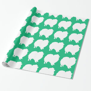 Pomeranian wrapping paper design silhouette green