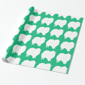 Pomeranian wrapping paper design silhouette green