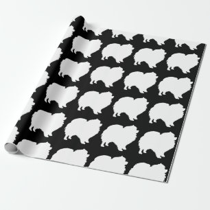 Pomeranian wrapping paper white silhouette black