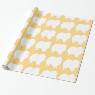 Pomeranian wrapping paper white silhouette yellow