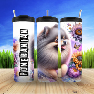 Pomeranian's Flowery Dance Thermal Tumbler
