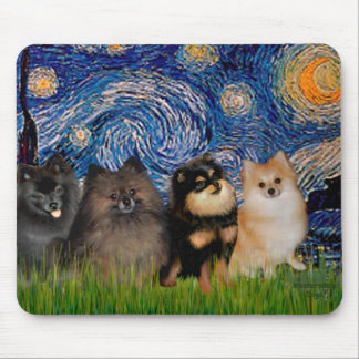 Pomeranians (four) - Starry Night Mouse Pad
