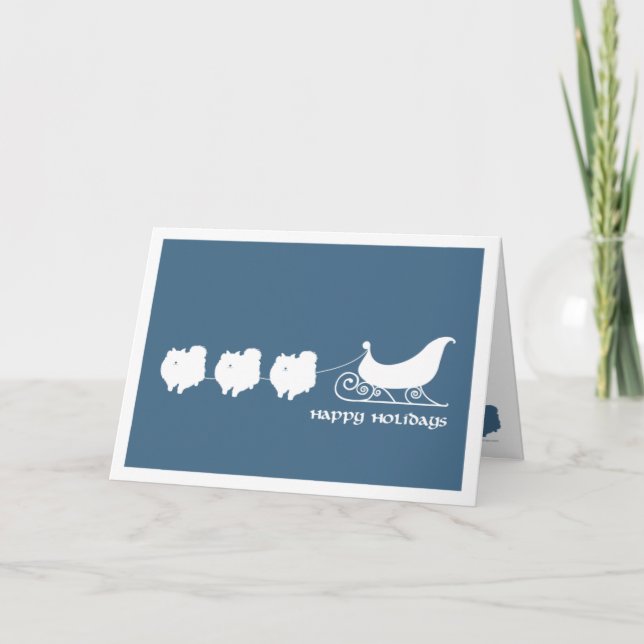 Pomeranians Pulling Santa's Sleigh Holiday Card (Front)