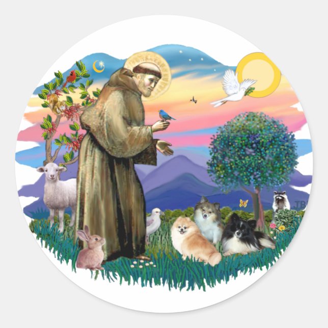 Pomeranians (three) classic round sticker (Front)