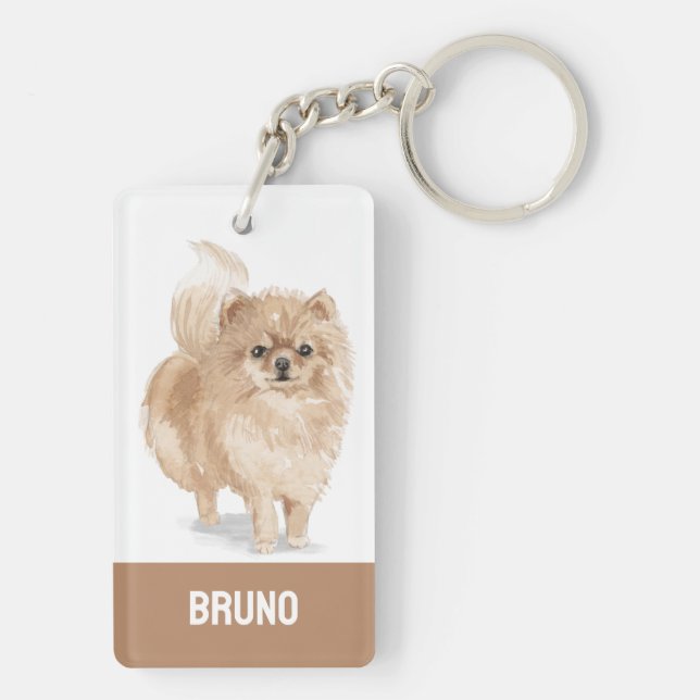 Pommeranian dog watercolors illustration key ring (Back)