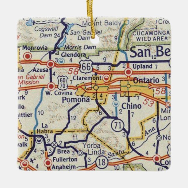 Pomona CA Vintage Map Ceramic Ornament (Front)