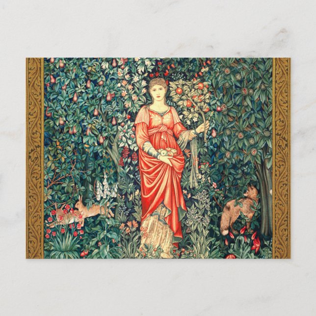 POMONA HOLDING FRUITS IN GREENERY, FOREST ANIMALS  POSTCARD (Front)