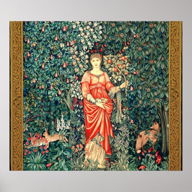 POMONA HOLDING FRUITS IN GREENERY, FOREST ANIMALS  POSTER (Front)