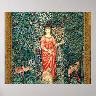 POMONA HOLDING FRUITS IN GREENERY, FOREST ANIMALS  POSTER