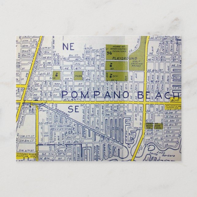 Pompano Beach, FL Vintage Map Postcard (Front)