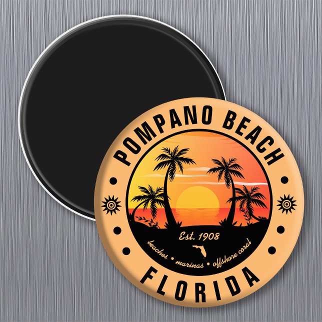 Pompano Beach Florida Retro Sunset Souvenir 80s Magnet (Creator Uploaded)