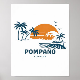 Pompano Beach Florida Summer Vacation Vintage 70's Poster