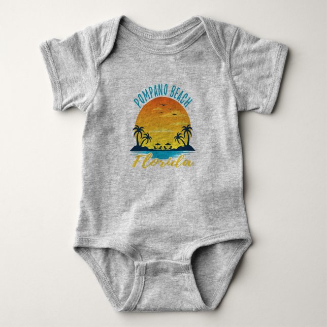 Pompano Beach Florida Sunset Retro Vacation Baby Bodysuit (Front)