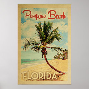 Pompano Beach Palm Tree Vintage Travel Poster