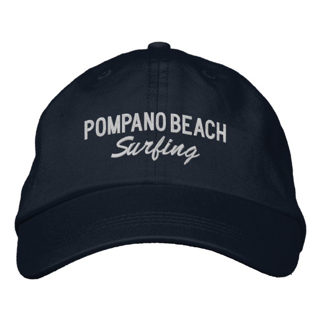 Pompano Beach Surfing Embroidered Baseball Hat (Front)