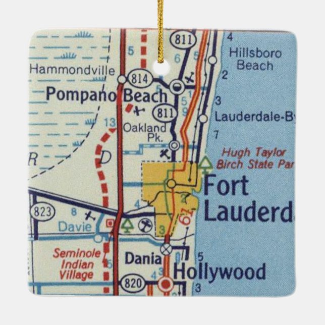 Pompano Beach Vintage Map Ceramic Ornament (Back)