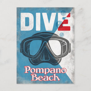Pompano Beach Vintage Scuba Diving Mask Postcard