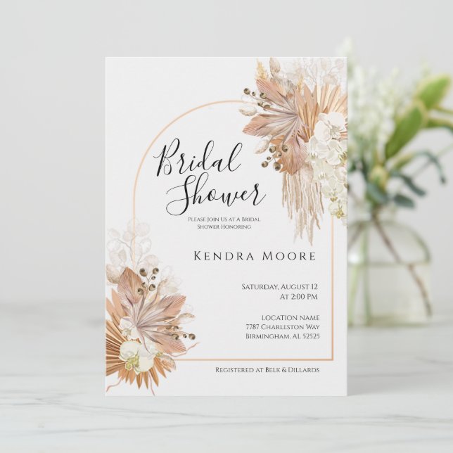 Pompas Grass Arched Frame Baby Shower Invitation (Standing Front)