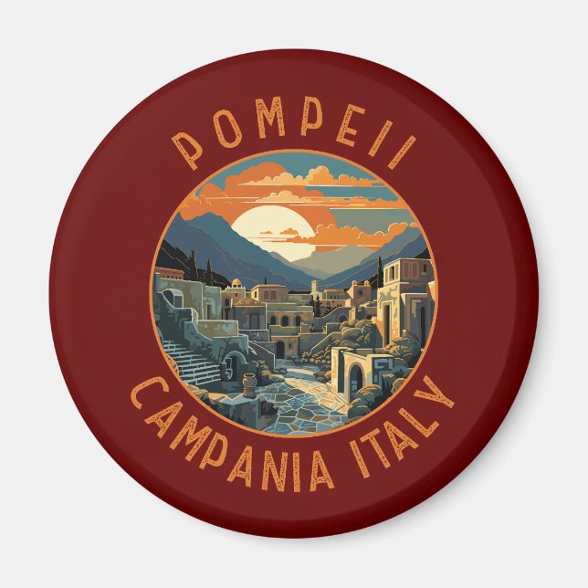 Pompeii Campania Italy Retro Distressed Circle Magnet (Front)