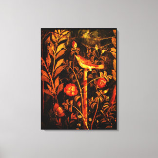 POMPEII COLLECTION NIGHTINGALE WITH ROSES , Red Canvas Print
